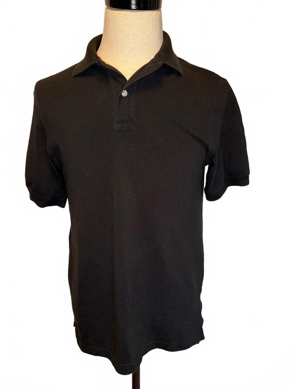 Lands' End Men's S Black 100% Cotton Polo Shirt 90s Minimalist Preppy Dadcore